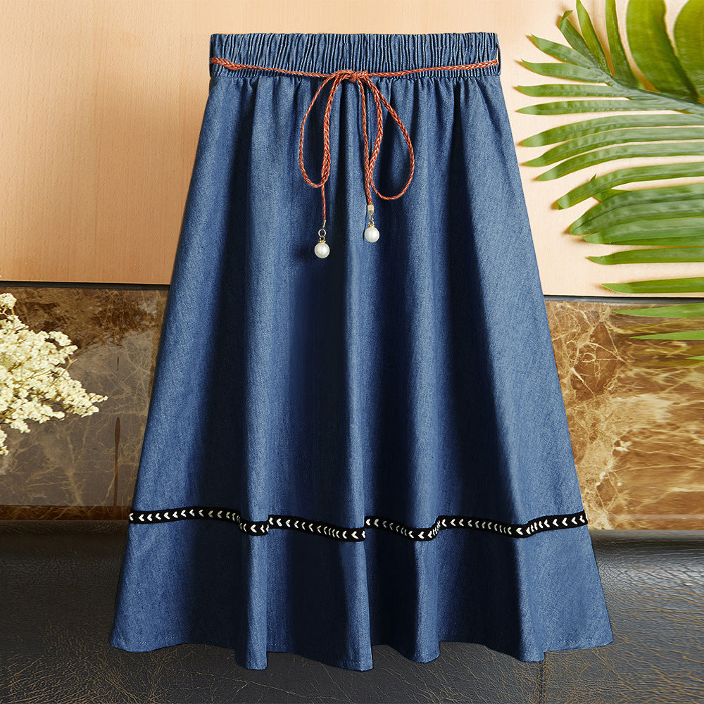 Fashion Women's Blue Denim Stitching Solid Color Skirt