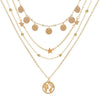 Simple Round Piece Five-pointed Star Pendant Multilayer Necklace