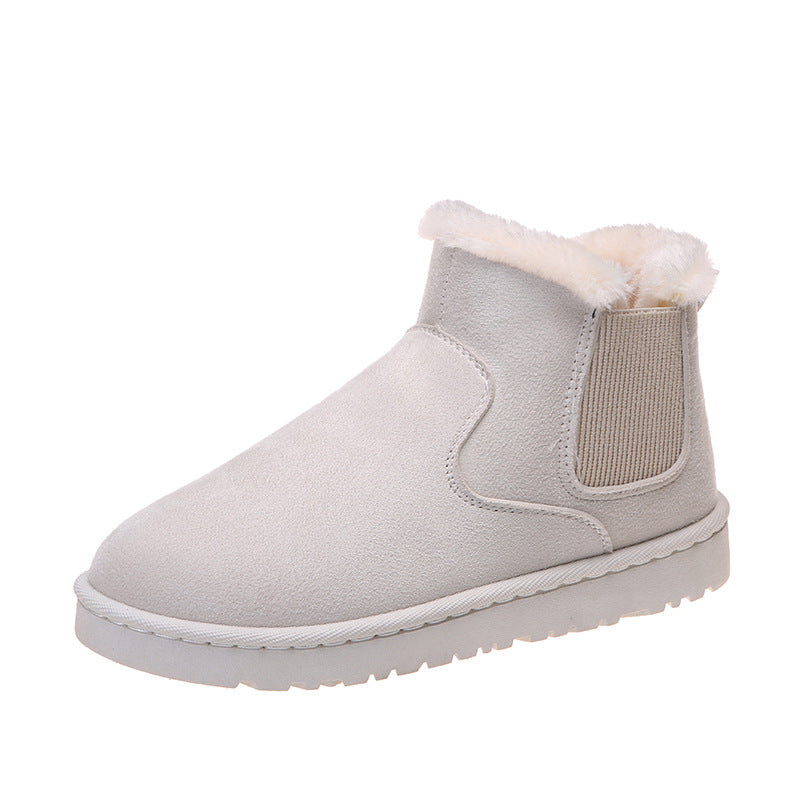 New Solid Color Elastic Band Flat Short Tube Plus Velvet Snow Boots Women