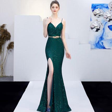Long Host Deep V Sexy Fishtail Sequined Dress