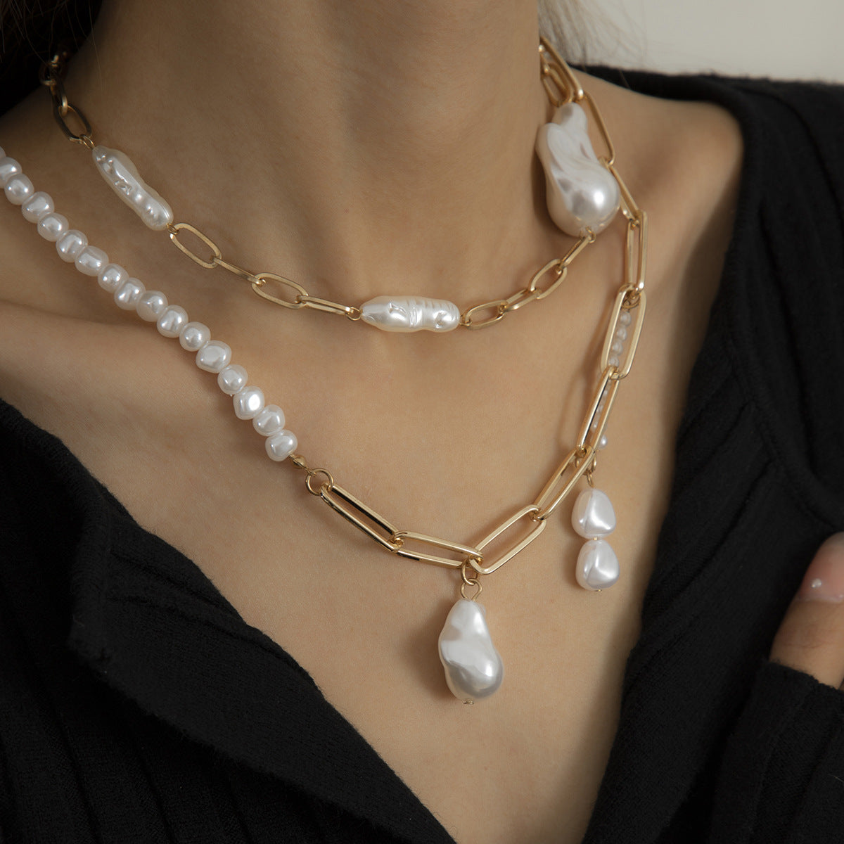 Asymmetrical Shaped Imitation Pearl Set Necklace