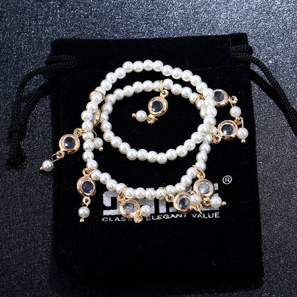 Beach Pearl Crystal Tassel Elastic Anklet