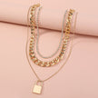 Diamond-studded Multi-layered Chain Pendant Necklace with Heavy Metal Chain