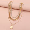 Diamond-studded Multi-layered Chain Pendant Necklace with Heavy Metal Chain