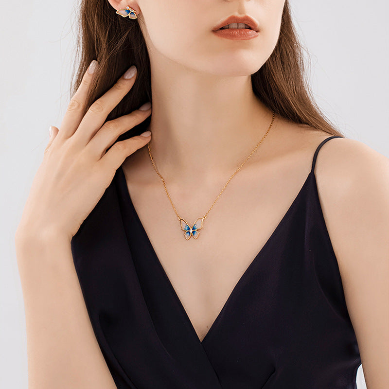 Blue Butterfly Necklace Female 2021 New Clavicle Chain Temperament