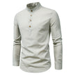 Cotton And Linen Long-Sleeved Shirt Solid Color Stand Collar Shirt