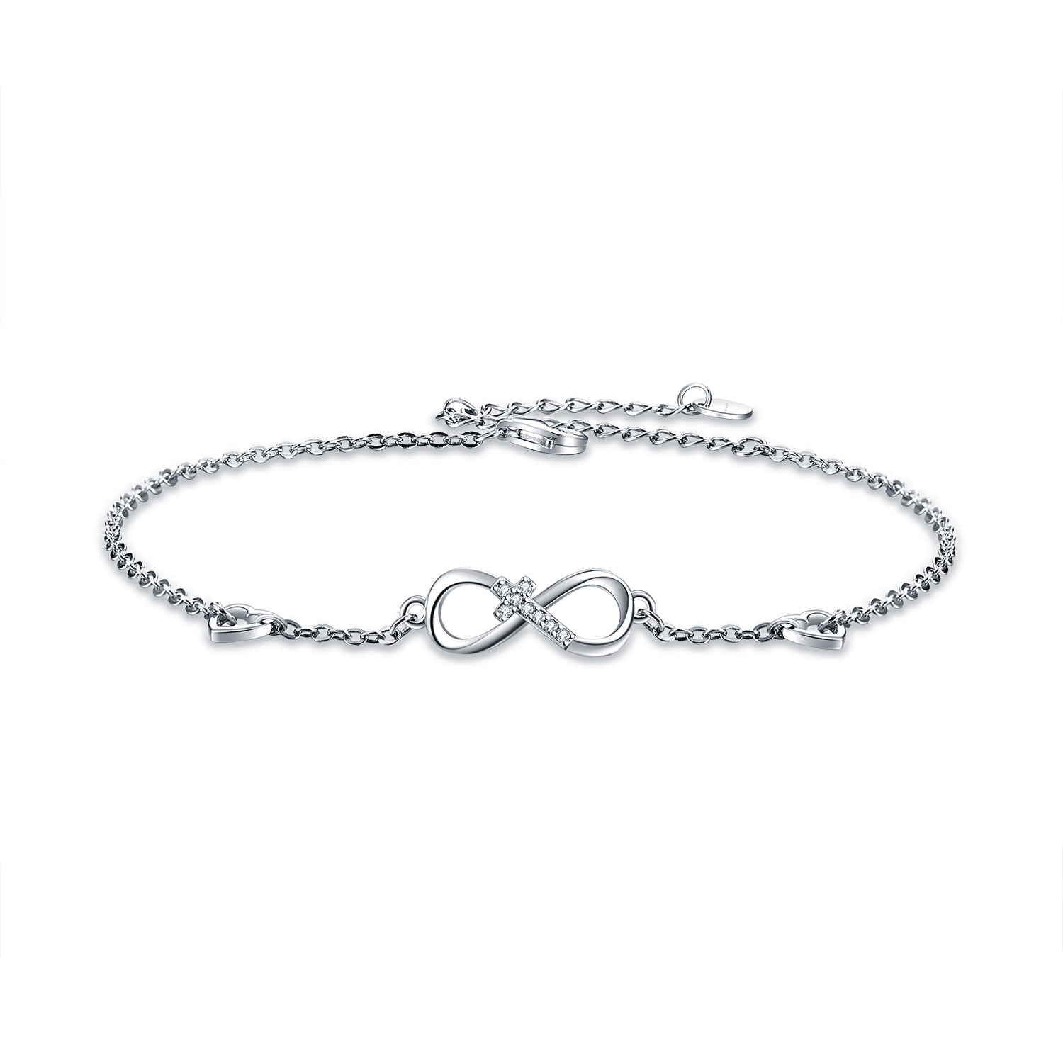 925 Sterling Silver Cubic Zirconia Infinity Cross Heart Bracelet For Women Girls Gifts