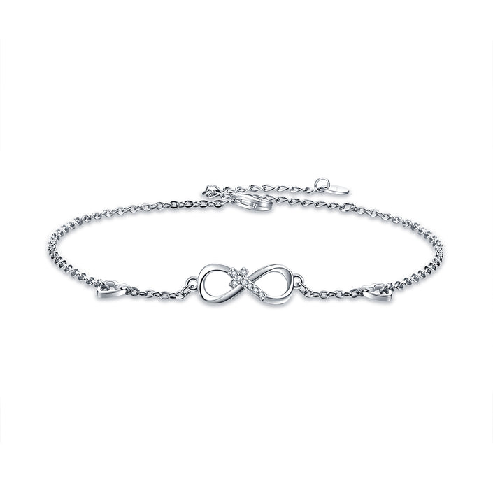 925 Sterling Silver Cubic Zirconia Infinity Cross Heart Bracelet For Women Girls Gifts