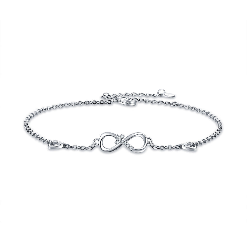 925 Sterling Silver Cubic Zirconia Infinity Cross Heart Bracelet For Women Girls Gifts