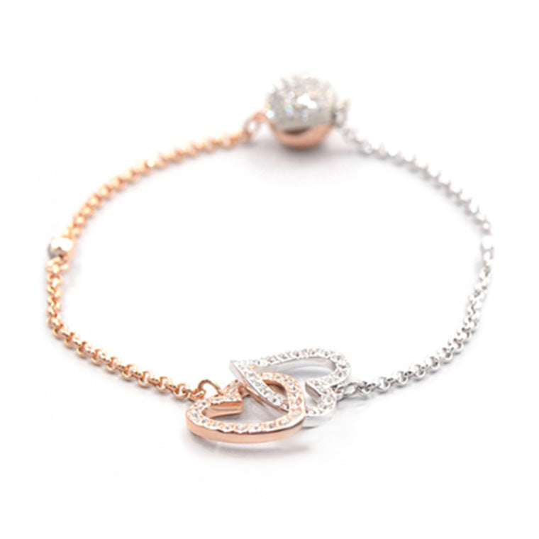 Elegant Romantic Temperament Double Heart Design Clavicle Chain Diamond Love Heart