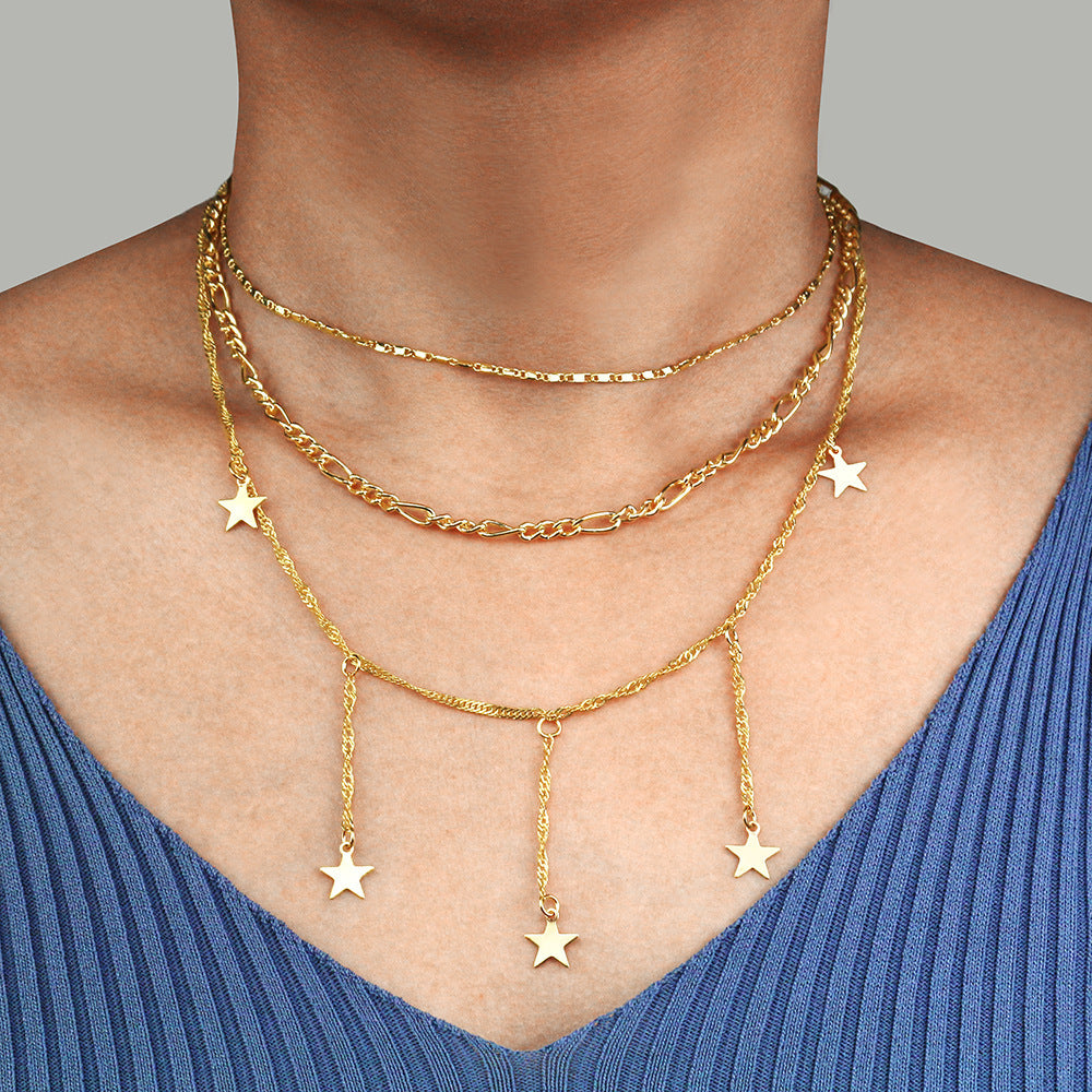 Fashion Multi-Layer Five-Pointed Star Pendant Chain Necklace
