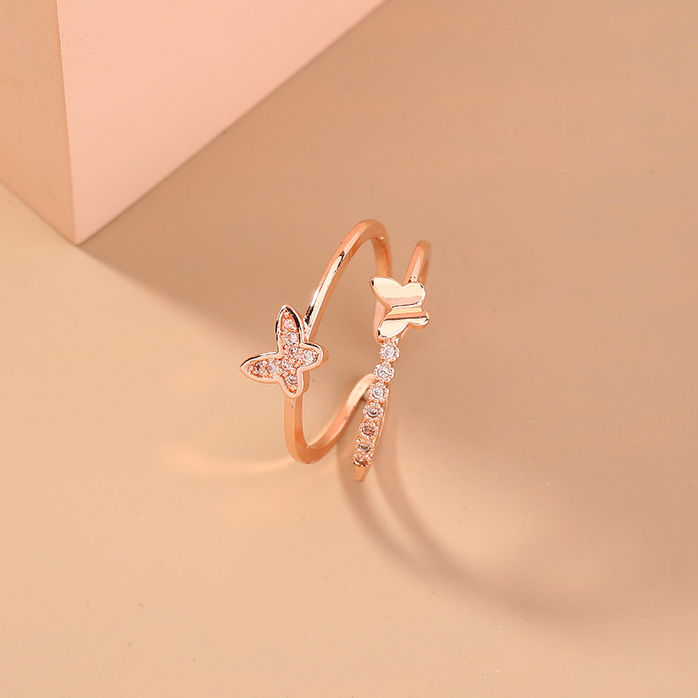 European and American Cross-border Trend Butterfly Three-dimensional Ring Niche Design Diamond Ring Fashion Open Ring Hipster Ring