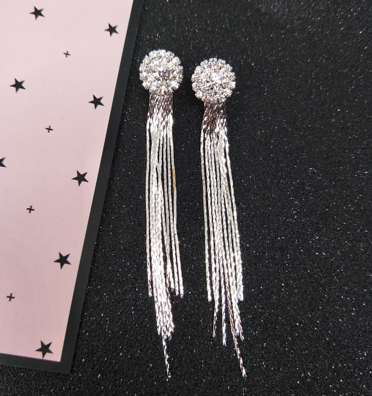 Long tassel earrings hypoallergenic crystal earrings