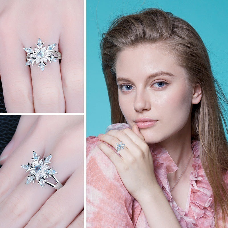 New Fashion Blue Star Zircon Flower Rings