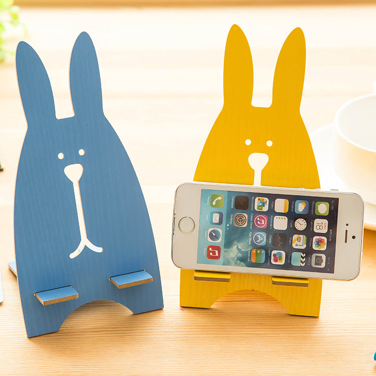 Compatible with Apple, Cartoon Wooden Universal Portable Light Weight Rabbit Mobile Phone Tablet Desktop Holder Stand Lazy bracket For iPhone 7 Xiaomi