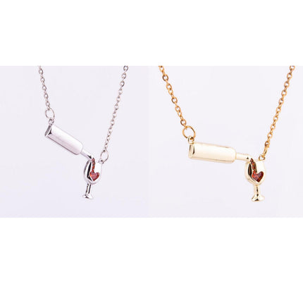 Wine Bottle Cup Pendant Necklace For Women Girls Wine Glass Necklace Love Cheers Chain Necklace Red Enamel Heart Necklace Christmas Birthday Jewelry Gifts For Wine Lovers