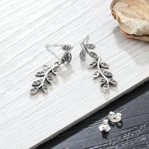 S925 sterling silver jewelry leaves retro old earrings female temperament simple diamond earrings earrings earrings