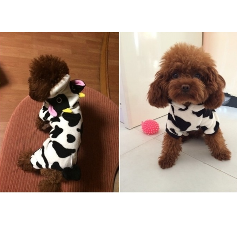 Pet Dog Cat Coat Warm Cow Costume Sweatshirt Hooded Clothing