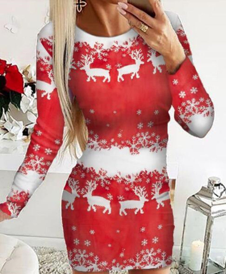 Elements Digital Positioning Printed Long Sleeve Slim Dress
