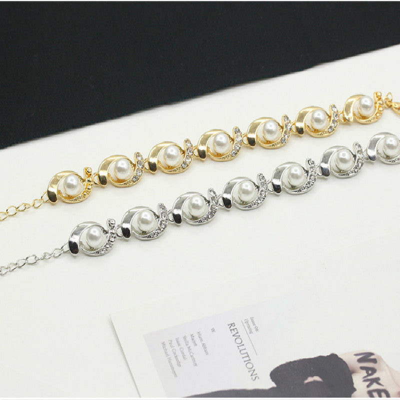 Alloy diamond pearl bracelet personality creative bracelet