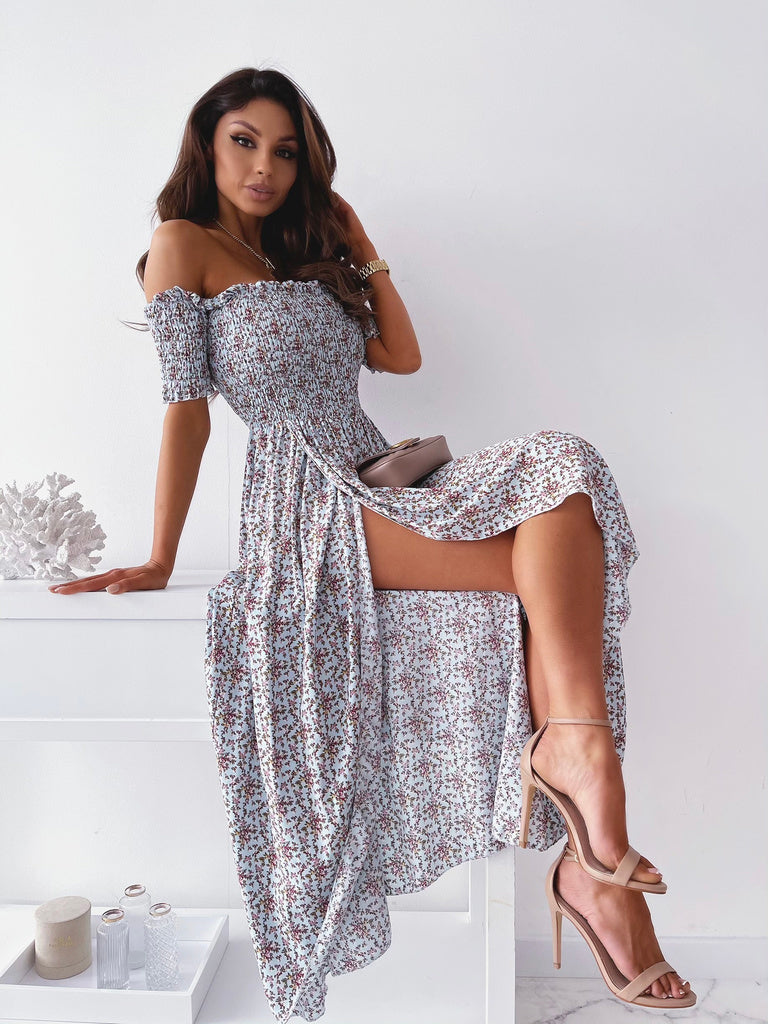 Printed Navy Tube Top long skirt Gown Dress
