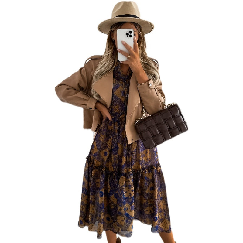 New Style Printed Long-Sleeved Dress