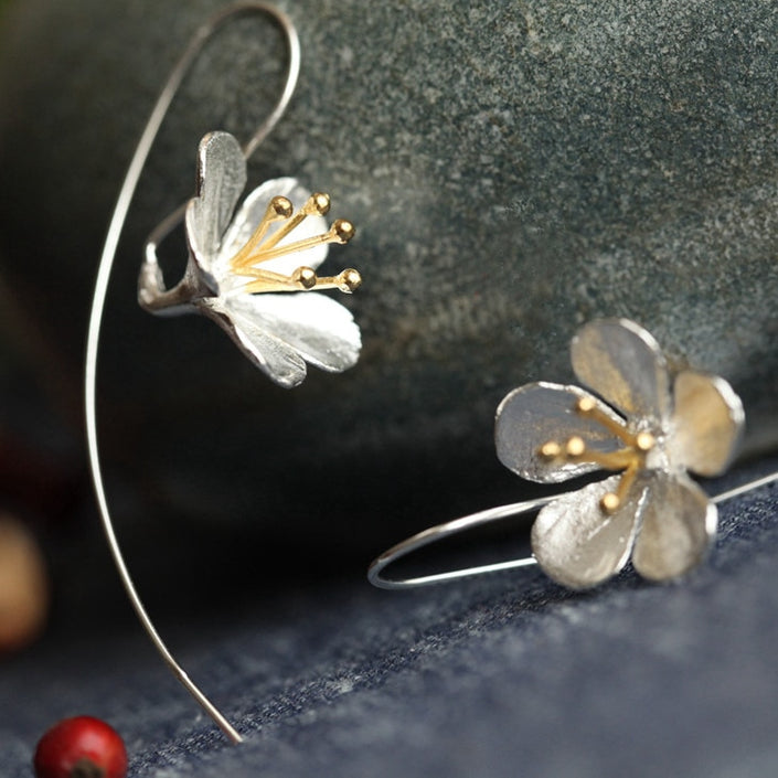 Flower Tassel Long Earrings S925 Sterling Silver Earrings
