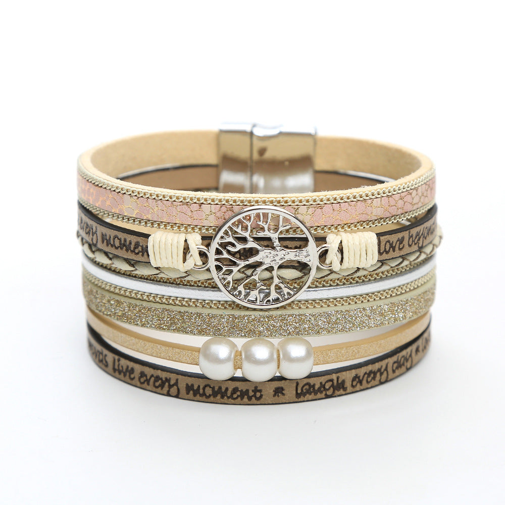 Pearl leather bracelet with magnet clasp