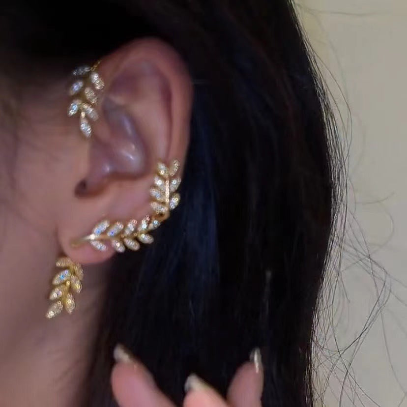 Full Drill Leaf Ear Hanging Female Removable Two Wear