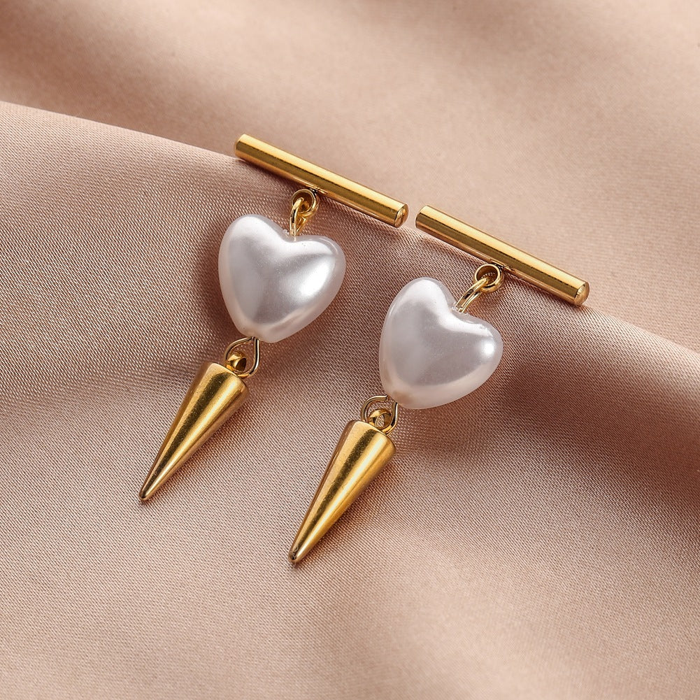Stainless Steel Love Pearl Rivet Earrings