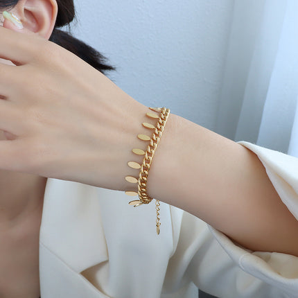 Fashion Simple Chain Leaf Tassel Bracelet