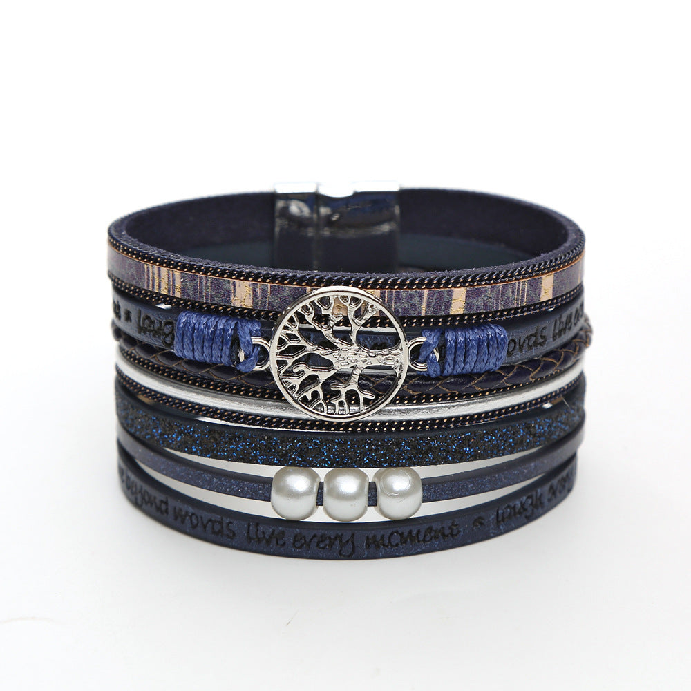 Pearl leather bracelet with magnet clasp