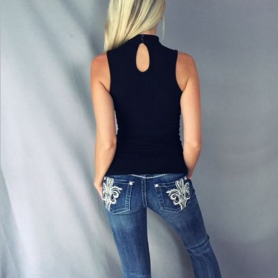 Tank Women Casual Lace Up Hollow Out V neck Tops