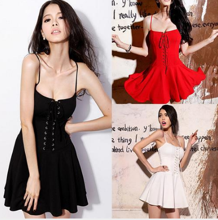 Japanese-style Low-cut Waist Lace High Waist Dress