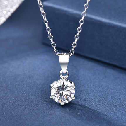 Six-Claw Zircon Sterling Silver Necklace