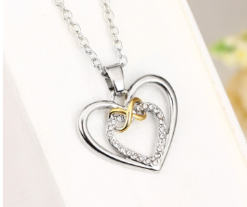 rhinestone heart-shaped bow necklace female sweater chain jewelry factory price direct sales