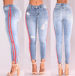 Denim stretch hole fashion ribbon denim high waist pants