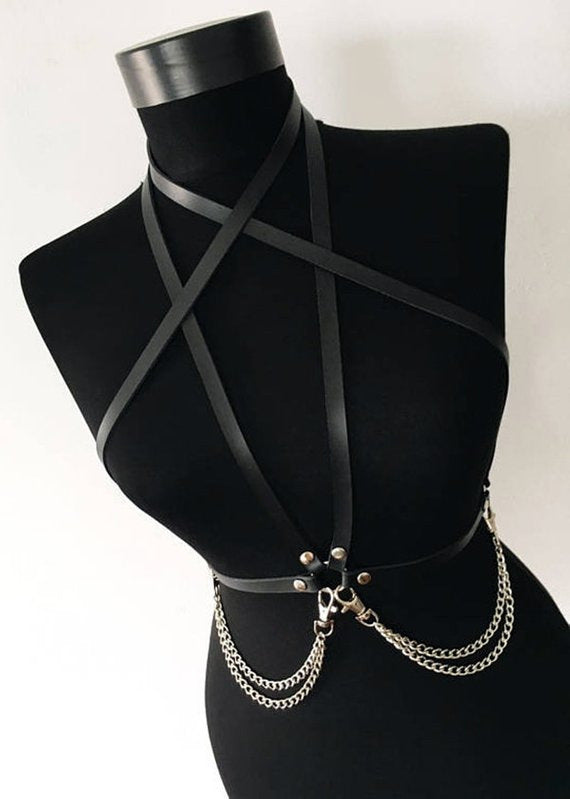 Fashion Personality Leather Chain Bra Accessories