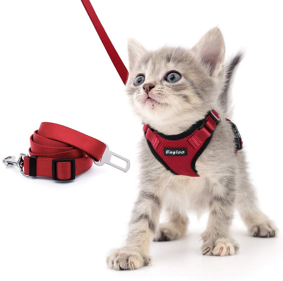 Cat Vest Harness And Car Seat Belt Adapter Adjustable Reflective Cat Harness Soft