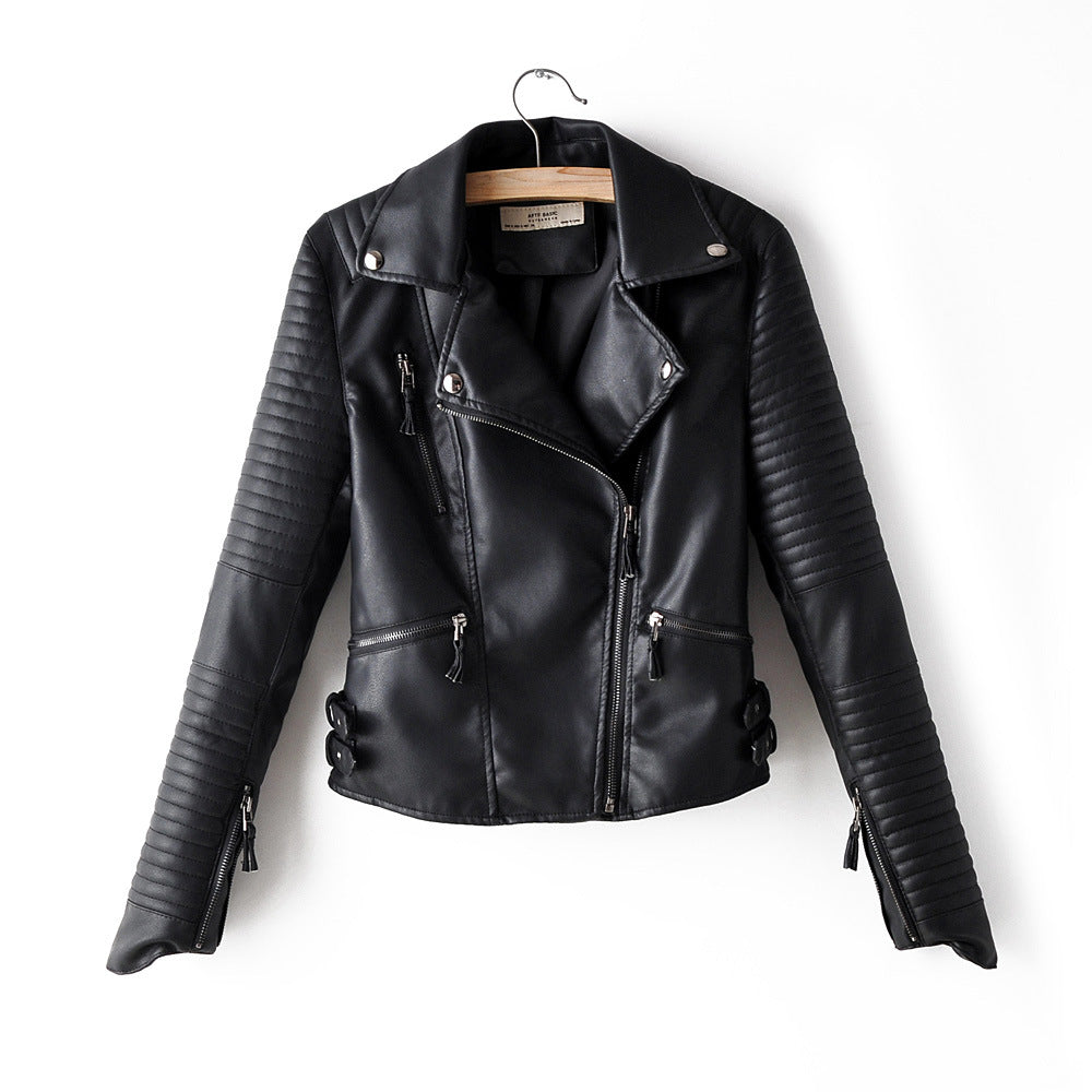 Irregular cuff motorcycle leather jacket