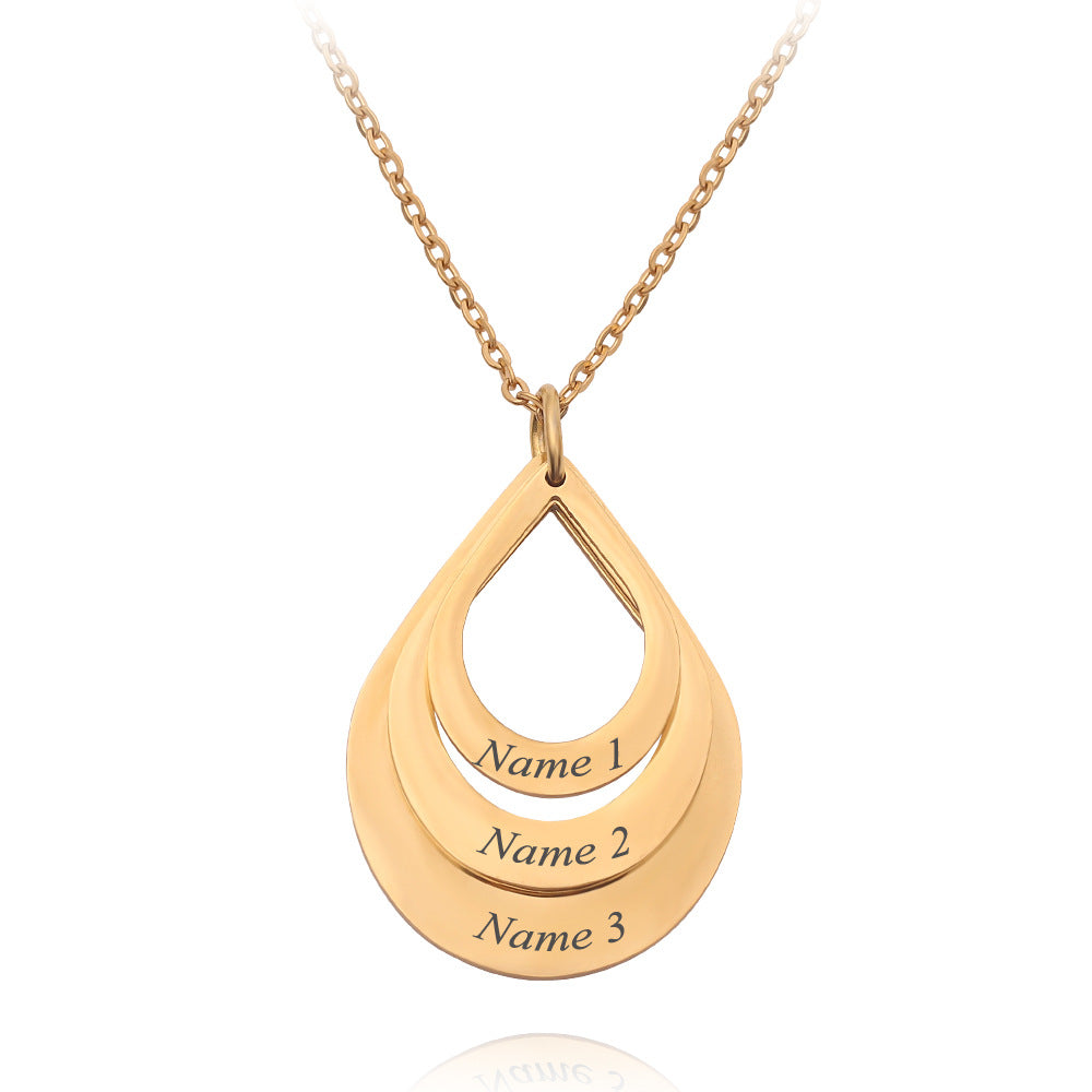 Personalized Family Necklaces Customized Engraved 3 Names Water Drop Pendant is