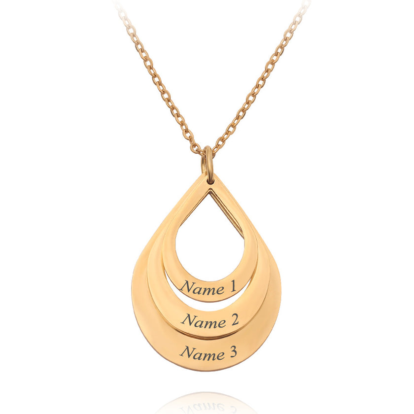 Personalized Family Necklaces Customized Engraved 3 Names Water Drop Pendant is