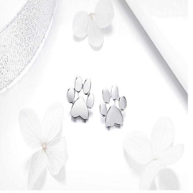 Cute Pet Imprint S925 Silver Earrings with White Gold Earrings