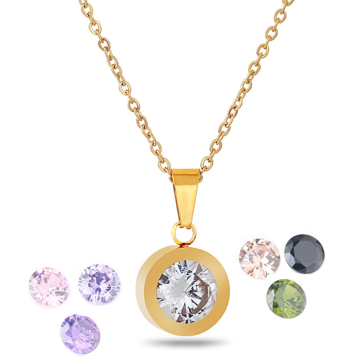 8 colors diamond titanium steel necklace