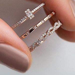 Square set with diamond studded zircon ring