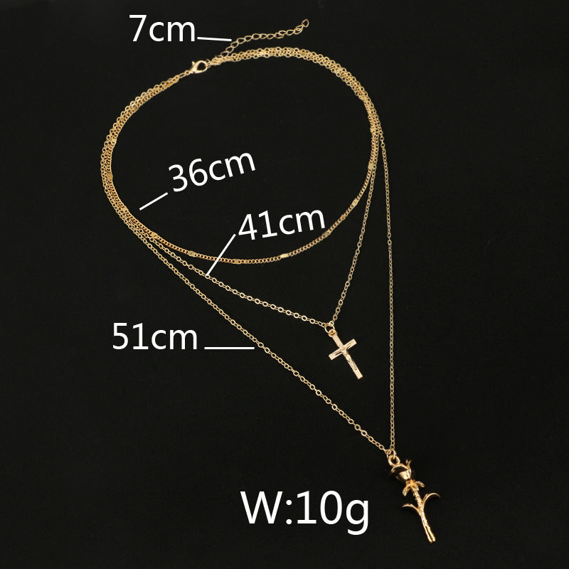 Ladies rose flower cross pendant necklace