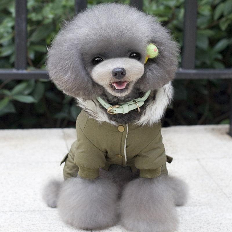 Pet dog clothes dog clothing direct wholesale explosions foreign trade autumn and winter machine rider four-legged cotton coat