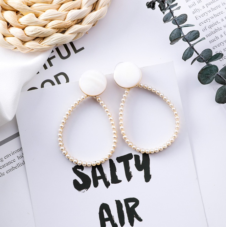 Fashion temperament love drop pearl earrings exaggerated cold wind shell texture earrings net red earrings