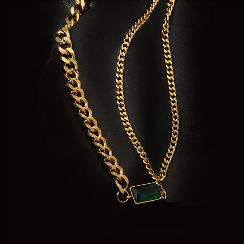 Multilayer golden green diamond necklace