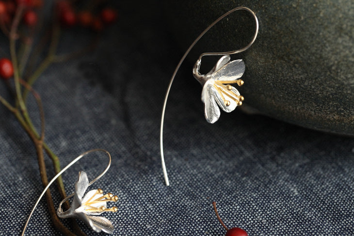 Flower Tassel Long Earrings S925 Sterling Silver Earrings